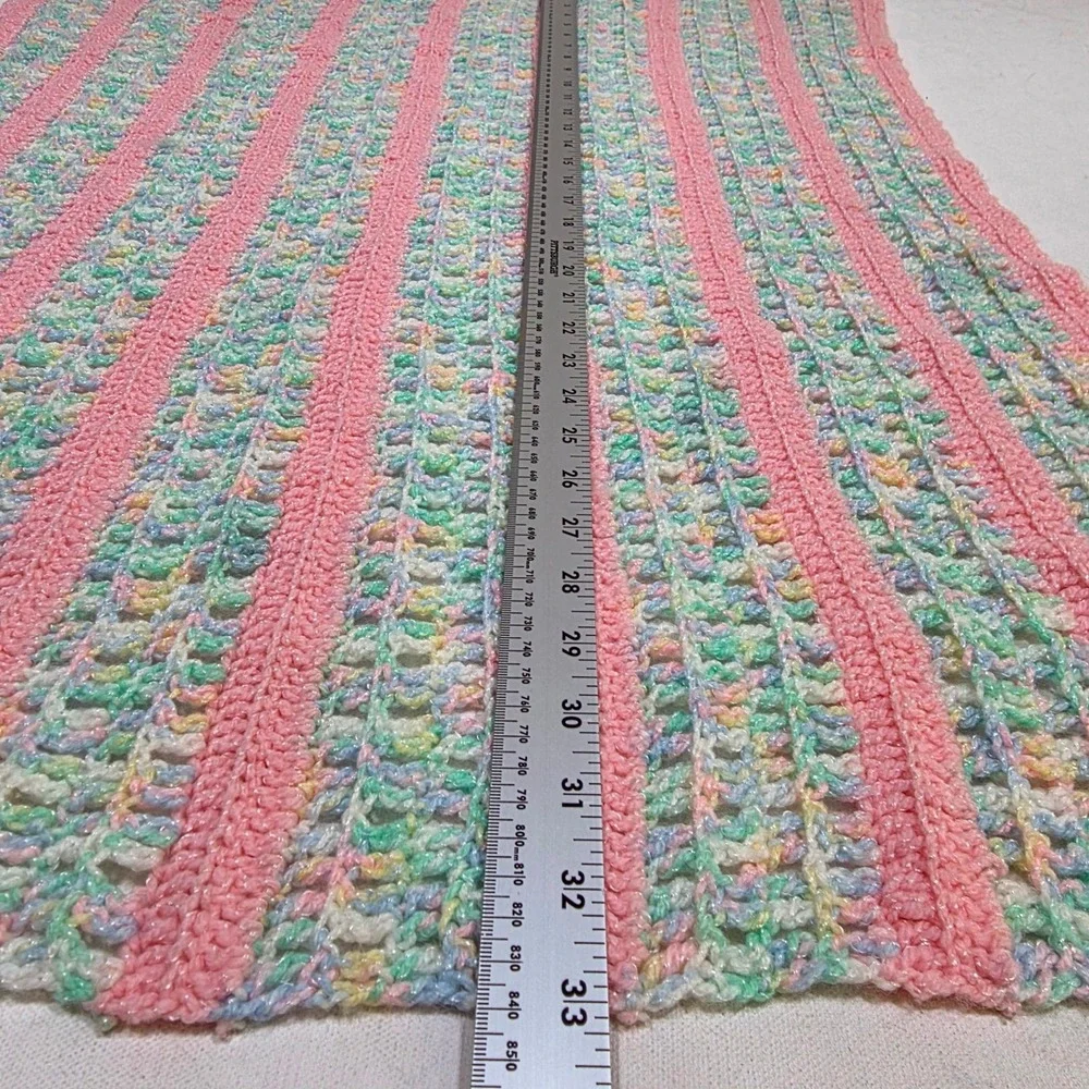 Unbranded Crochet Baby Blanket Unisex OS Pink Multicolor Striped Handmade Knit
